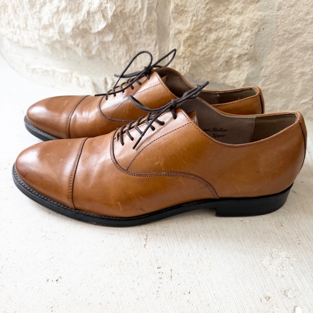 Banana Republic Mens Italian Leather Cap Toe Oxford Shoes Cognac Brown 11